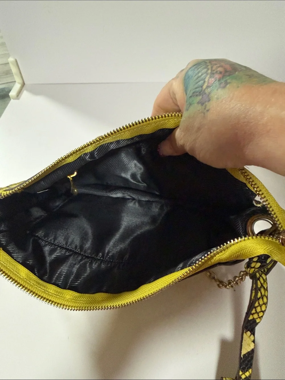 Yellow Snake-Print Crossbody Bag with Gold Hardware
